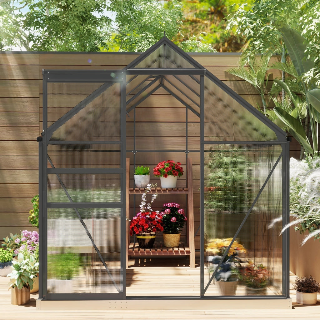 Serra Giardino in Policarbonato e Alluminio con Finestra e Porta Scorrevole ¨C Zephmum ¨C Grigio 190x253x199 cm