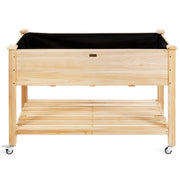 Aiuola rialzata su gambe 120 x 59 x 84 cm orto su ruote con rivestimento e fori di drenaggio stile naturale in legno di abete 20_0019177
