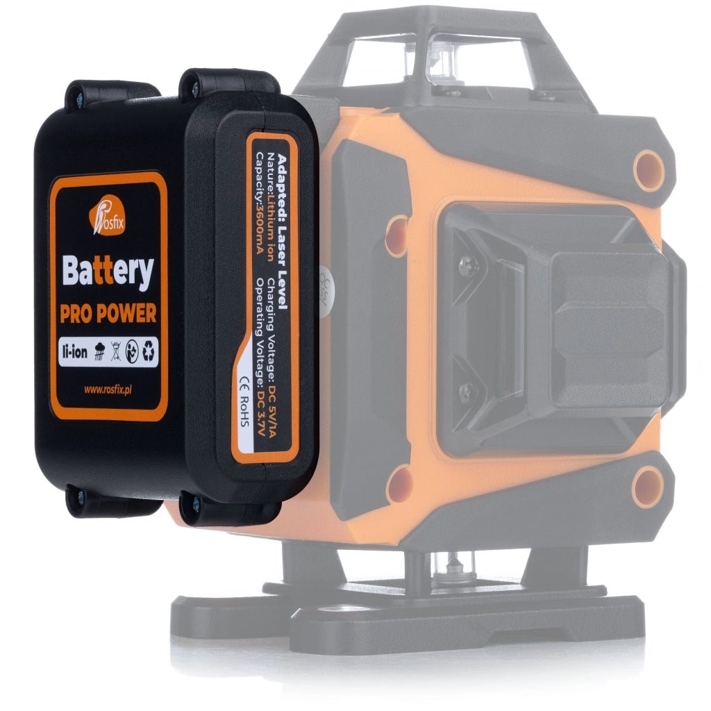 Batteria Li-Ion 3600 mAh per Livella Laser | 3.7V, USB 5V/1A | Certificazione CE e RoHS