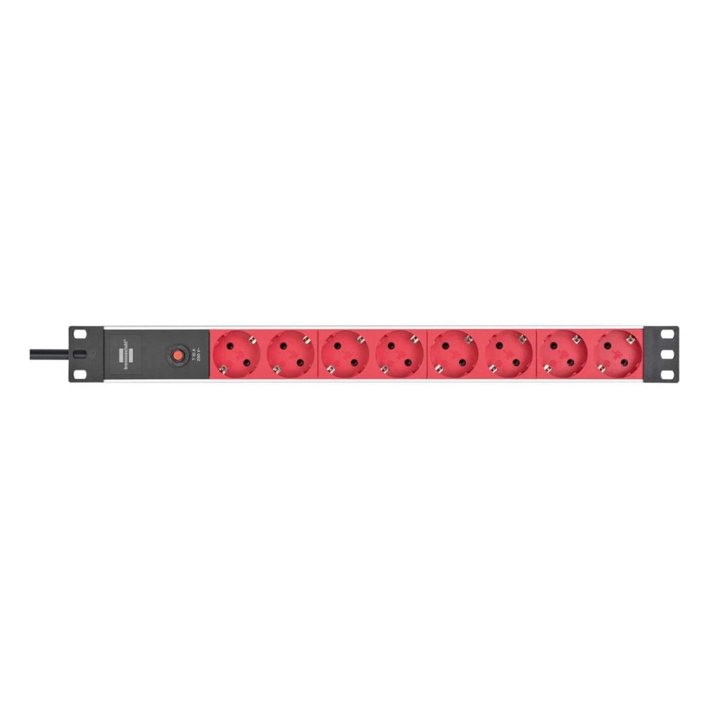 Presa multipla con 8 prese e interruttore automatico 2m Alu-Line Nero / Rosso Brennenstuhl
