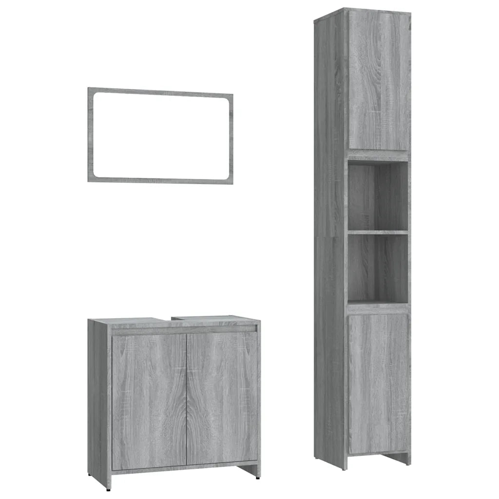 Set Mobili da Bagno | Armadio da bagno 3 pz Grigio Sonoma in Legno Multistrato