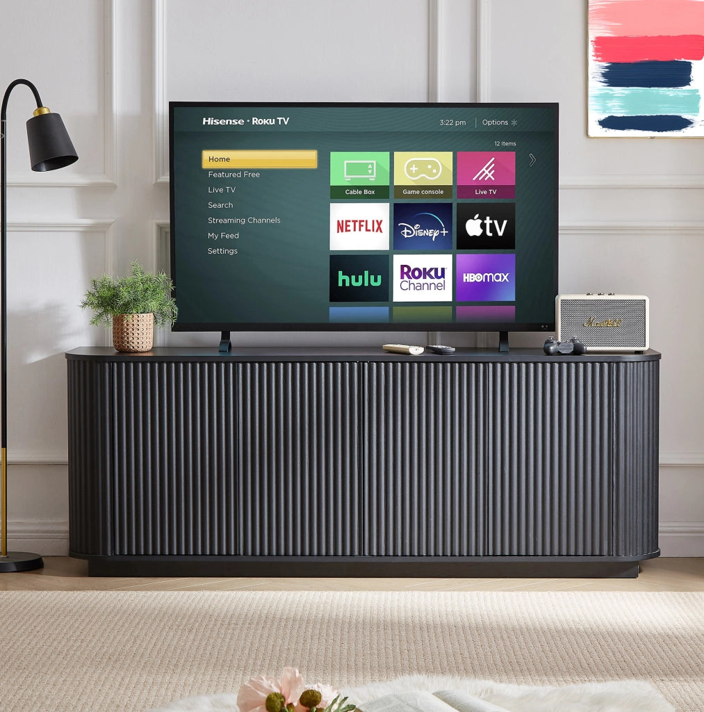 Mobile TV 162,5x38 cm nero in MDF, 4 ante con apertura a pressione