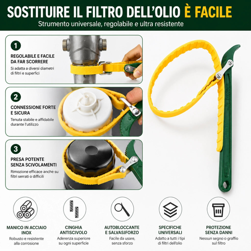 Chiave a Cinghia 9 Pollici per Filtro Olio Auto e Moto con Nastro 500mm 05040
