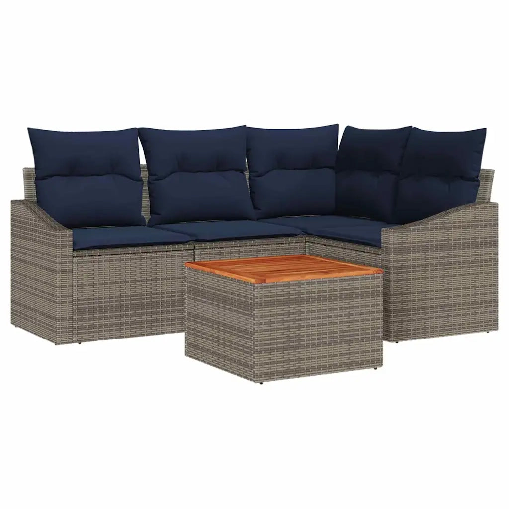 Set Divano da Giardino 5 pcs Grigio e Blu Navy polyrattan