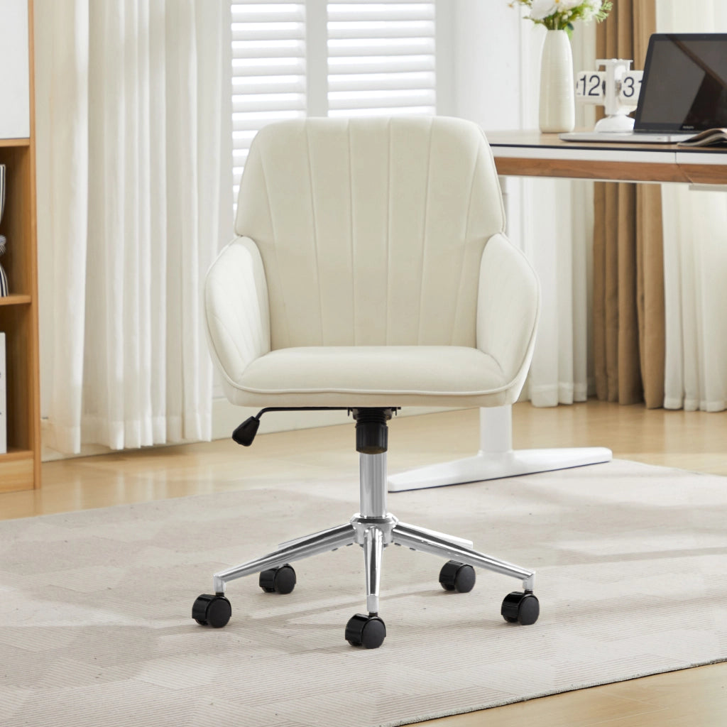 Sedia da ufficio girevole ergonomica con altezza regolabile schienale avvolgente e ruote in velluto bianco per casa