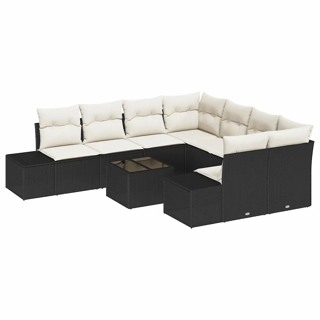 Set Divano da Giardino 9 pcs Nero e Crema polyrattan 3355666