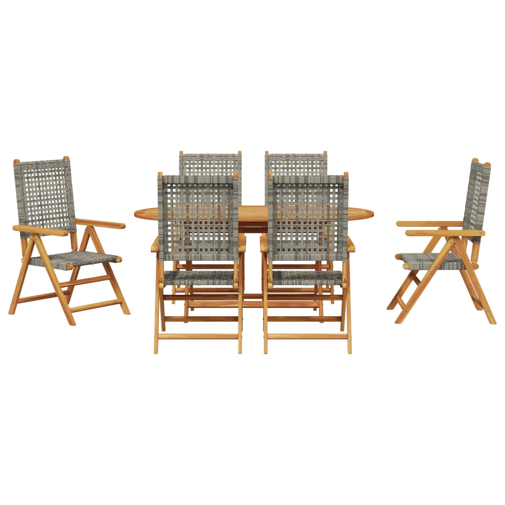 Set da pranzo per il giardino 7 pezzi  in legno di acacia e polyrattan grigio
