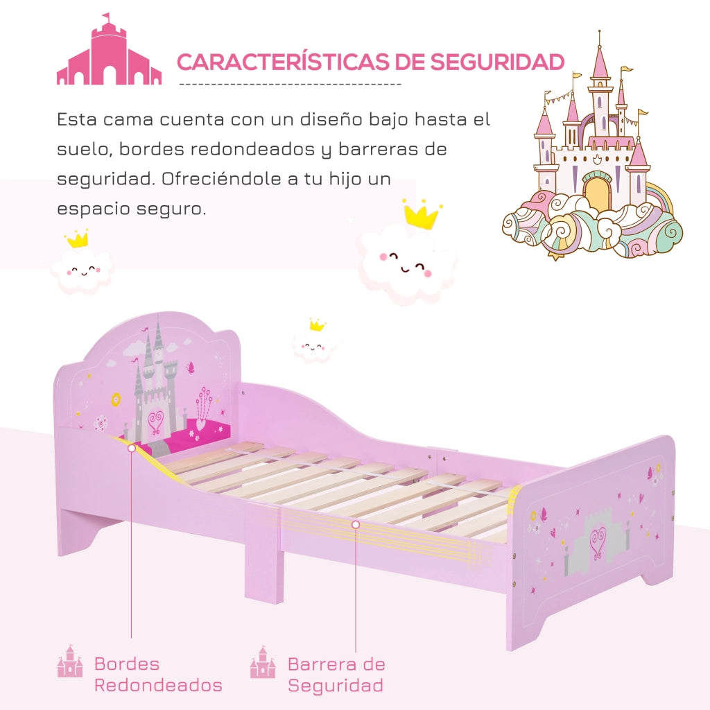 Letto per Bambini in Legno con Barriere ¨C zephmum ¨C Rosa 143x73x60 cm