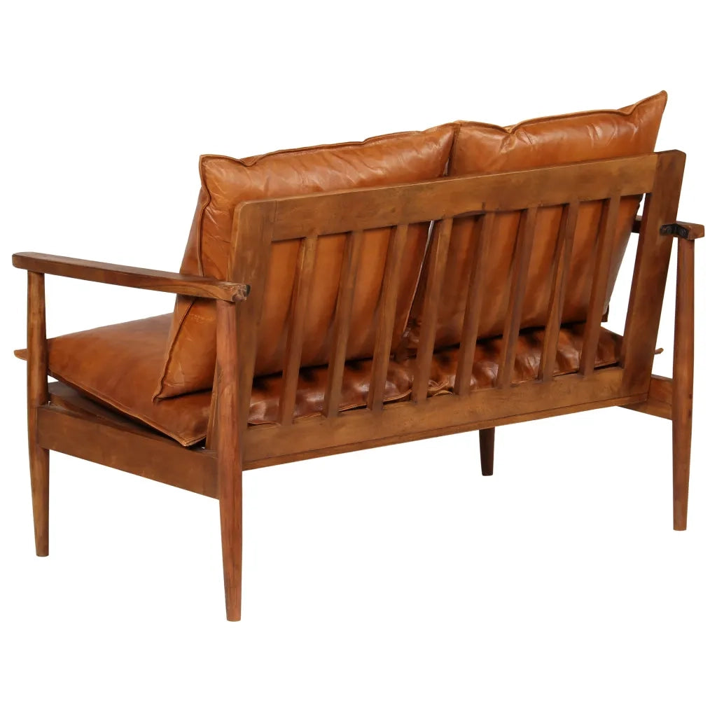 Set Divani 3 pz in vera Pelle e Legno Massello Acacia Marrone cod mxl 10198