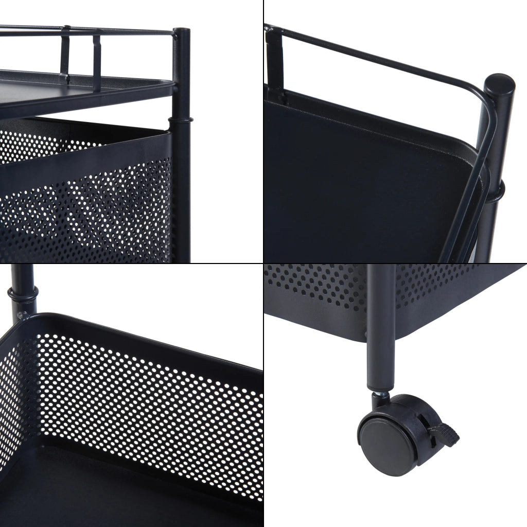 Carrello di servizio carrello da cucina/soggiorno unità di stoccaggio a 5 ripiani 95 x 27 x 27 cm acciaio nero 03_0009256