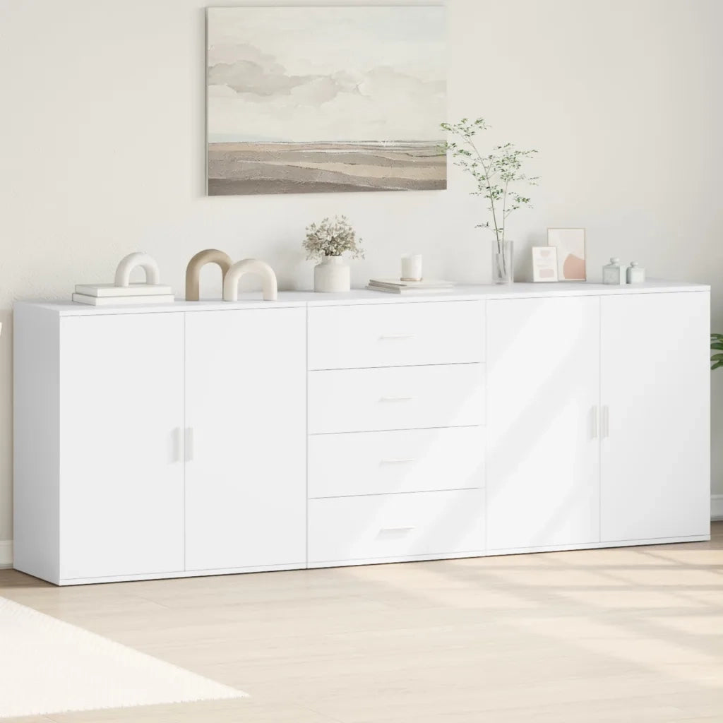 Credenze 3 pz | Madia | Buffet da pranzo | Armadio da pranzo Bianco in Legno Multistrato
