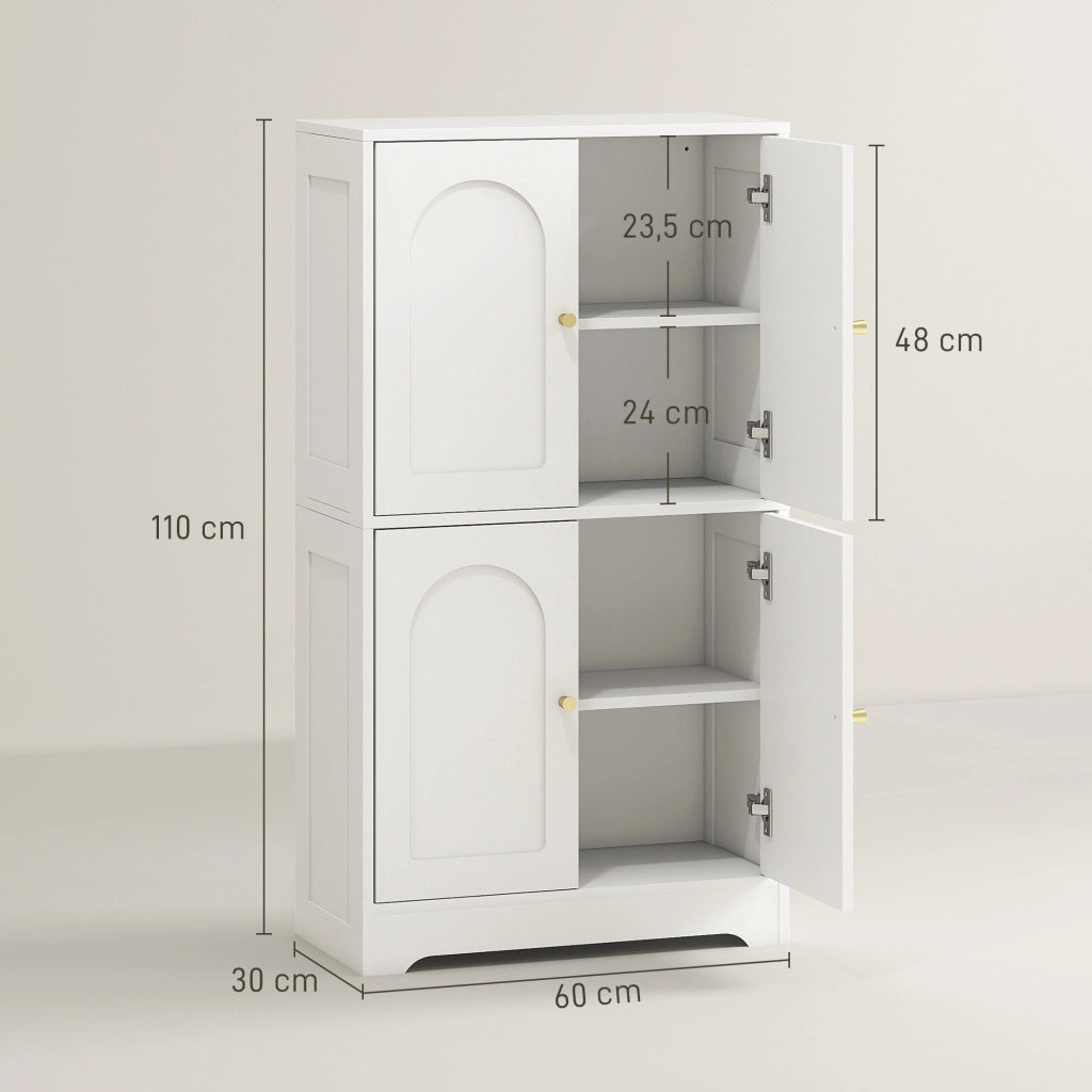 Mobile cucina con 4 ante e 2 ripiani regolabili ¨C zephmum ¨C bianco 60x30x110
