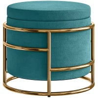 Pouf Contenitore Rotondo in Velluto con Vano da 24L e Coperchio Rimovibile, Ø42x39 cm, Verde