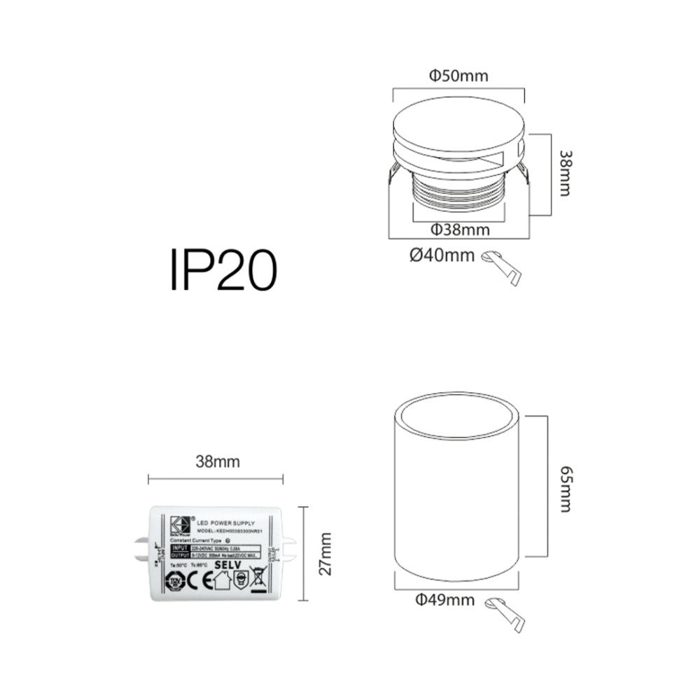 Grow - Luce da incasso segnapasso LED Beneito & Faure - 4W, Luce calda 3000K, 120° - Applique da incasso Rotonda Nera
