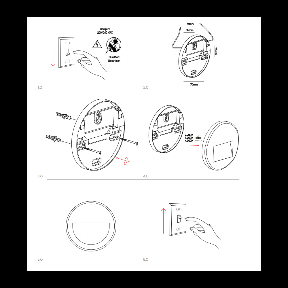 Beneito & Faure - Luce da incasso segnapasso LED Mis R Wall 3W - Segnapasso da parete rotondo IP65 Switch 2700K/3200K/4000K - Nero