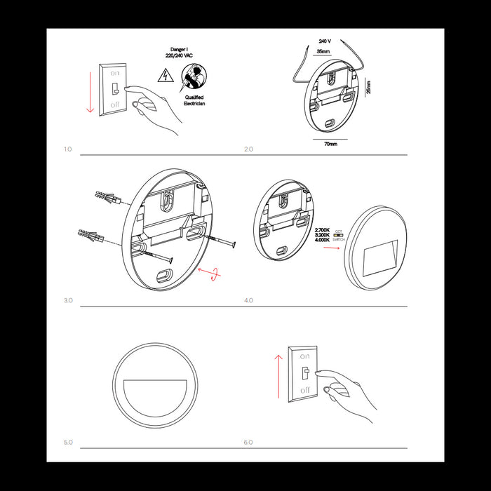 Beneito & Faure - Luce da incasso segnapasso LED Mis R Wall 3W - Segnapasso da parete rotondo IP65 Switch 2700K/3200K/4000K - Nero