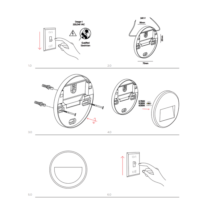 Beneito & Faure - Luce da incasso segnapasso LED Mis R Wall 3W - Segnapasso da parete rotondo IP65 Switch 2700K/3200K/4000K - Corten
