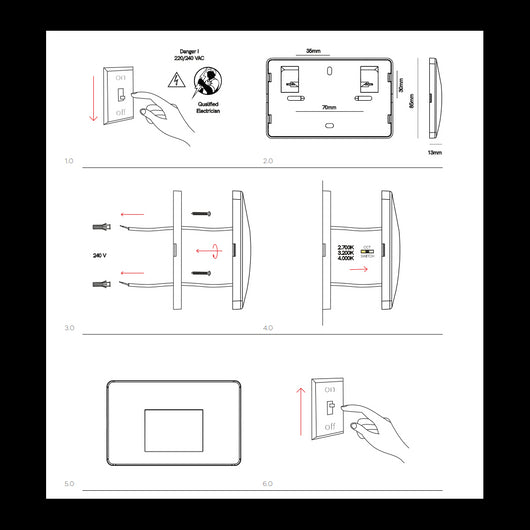 Beneito & Faure - Luce da incasso segnapasso LED Mis Sq Wall 3W - Segnapasso da parete squadrato IP65 Switch 2700K/3200K/4000K - Nero