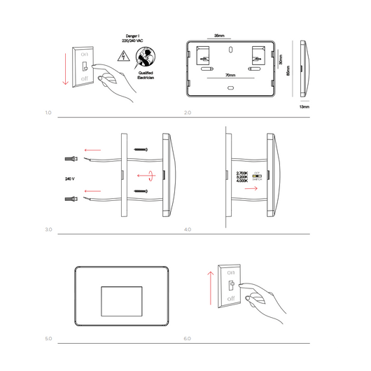 Beneito & Faure - Luce da incasso segnapasso LED Mis Sq Wall 3W - Segnapasso da parete squadrato IP65 Switch 2700K/3200K/4000K - Bianco