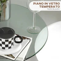 Tavolo Alto da Bar Moderno Rotondo con Base in Acciaio e Piano in Vetro, Ø70x102cm, Trasparente