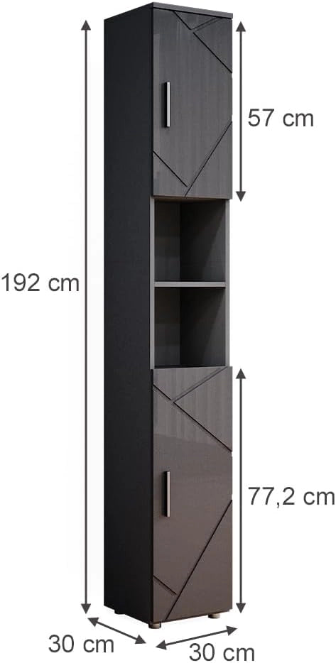 Mobile bagno alto Irma, Antracite lucido, 30 x 192 cm, per la conservazione di accessori da bagno e compatibile con la serie Irma
