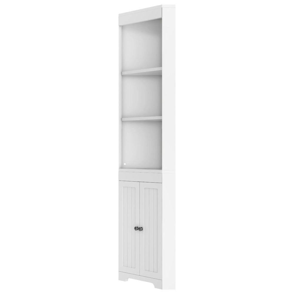 Armadio per bagno alto - Xylo - Bianco, tre scomparti, porte resistenti all'umidit??, scaffali scorrevoli