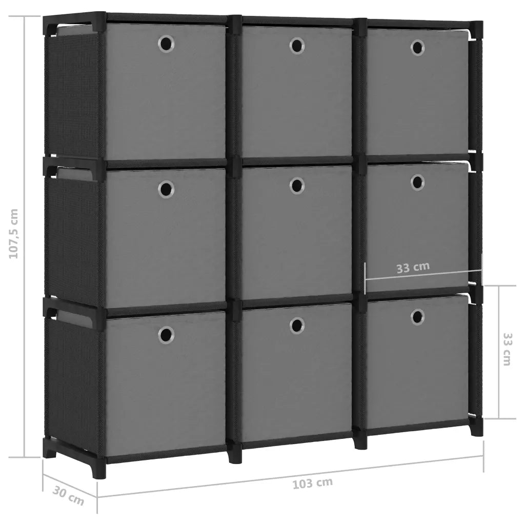 Mobile con 9 Scatole a Cubo Nero 103x30x107,5 cm in Tessuto CFW8953696