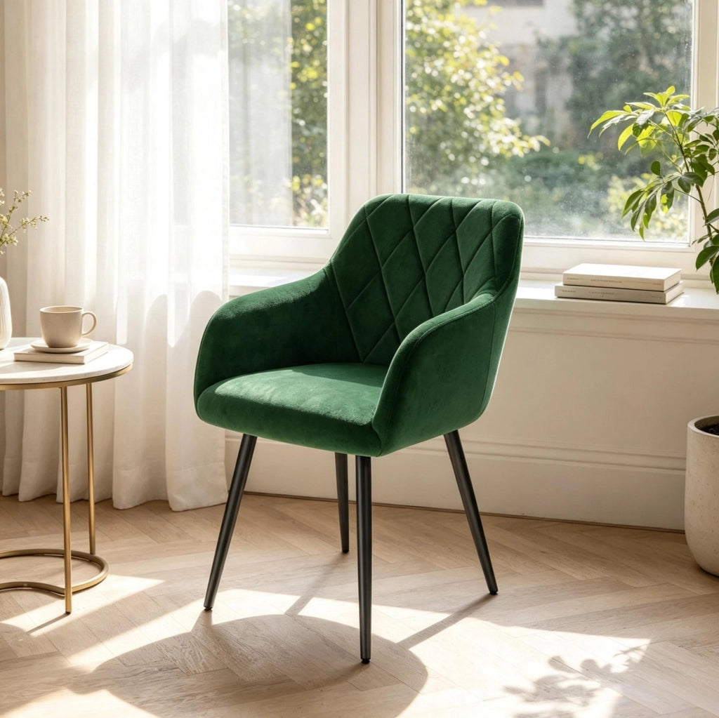 SEDIA da pranzo in velluto verde scuro con braccioli