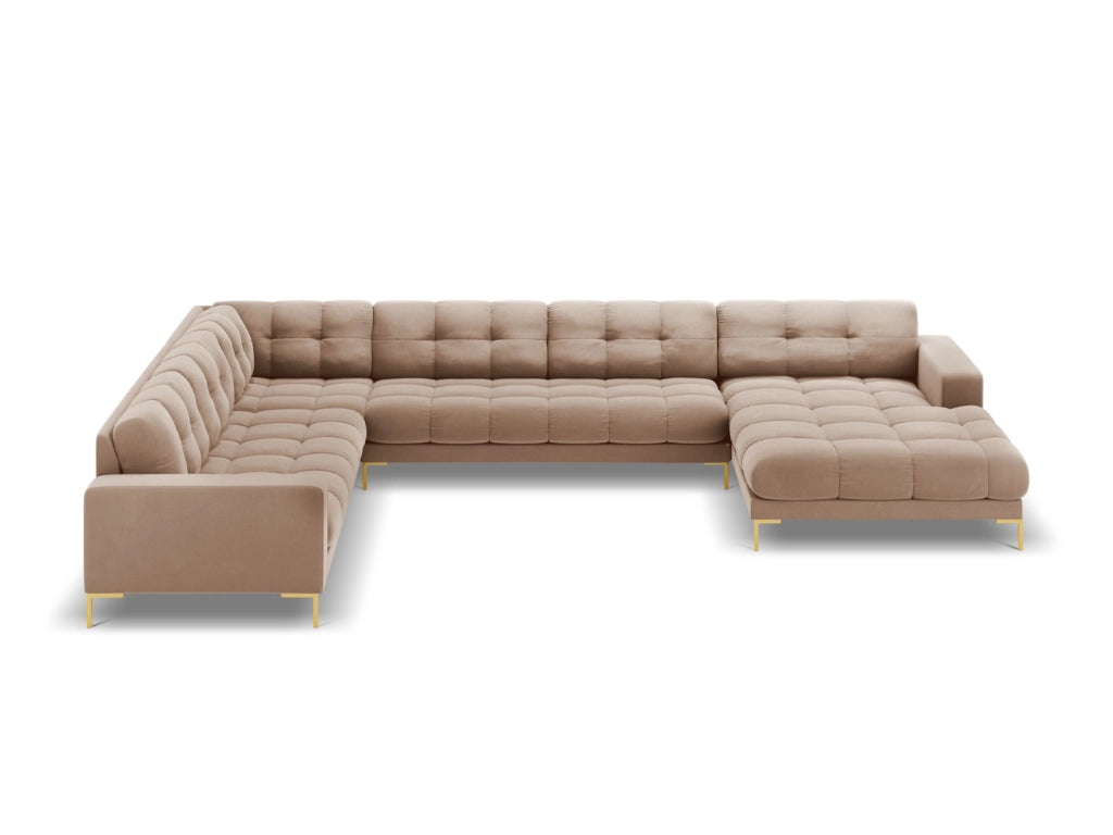 Cosmopolitan Design - Divano panoramico sinistro "Bali" 7 posti in velluto beige 