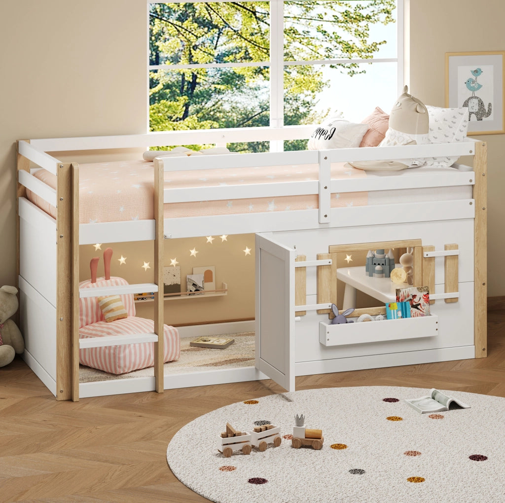 Letto a castello multifunzione 90x200 cm con area gioco, bianco