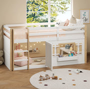 Letto a castello multifunzione 90x200 cm con area gioco, bianco
