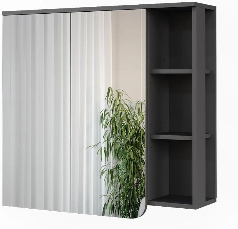 Mobile a specchio Karen, Sonoma/Bianco, 80 x 75 cm, per montaggio a parete con superficie d'appoggio integrata