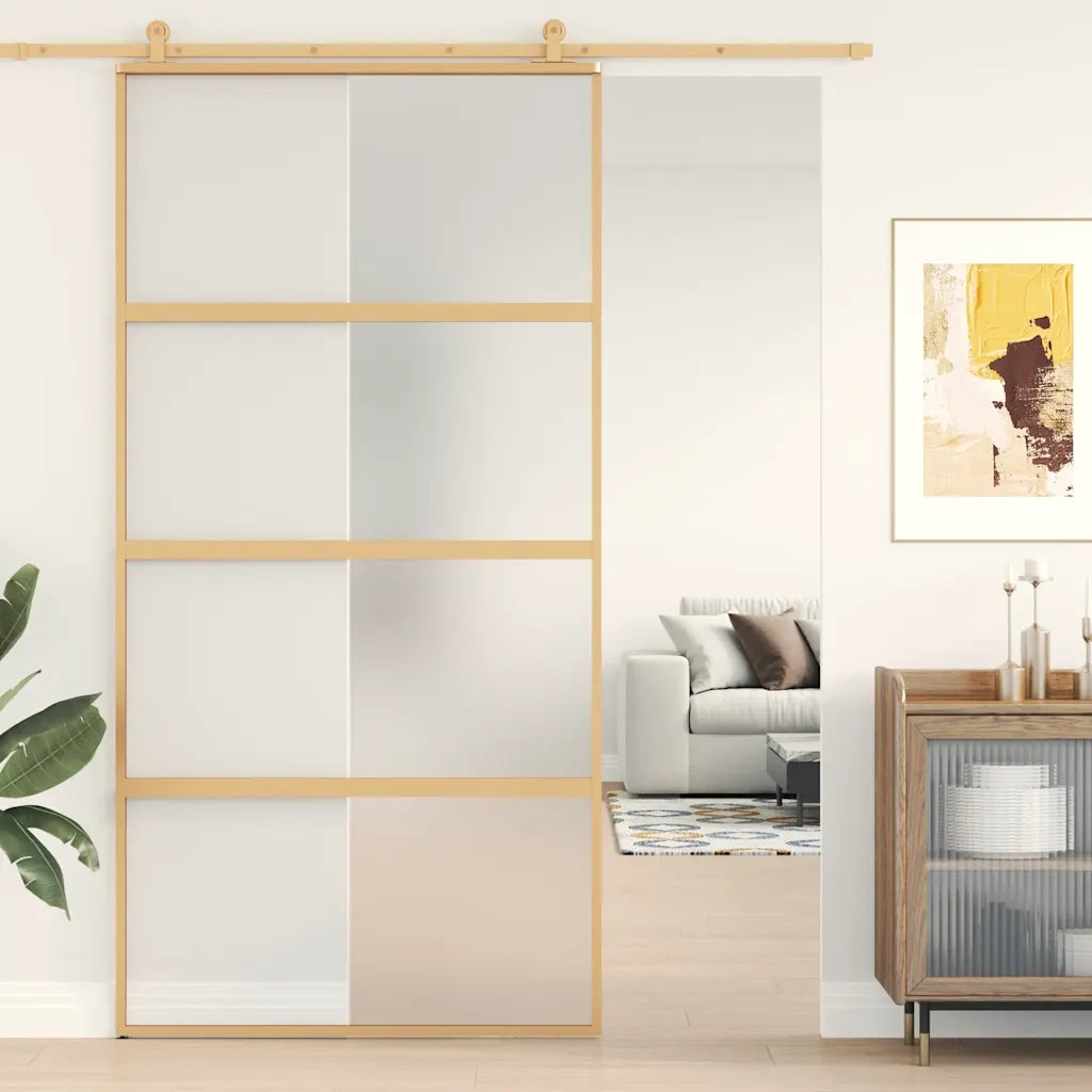 Porta Scorrevole Oro 102,5x205 Vetro Smerigliato ESG Alluminiocod mxl 83758