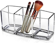 Organizzatore di trucco, supporto per pennelli in plastica trasparente per tavolo da trucco, contenitore per pennelli, eyeliner, matite e altro, trasparente