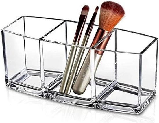 Organizzatore di trucco, supporto per pennelli in plastica trasparente per tavolo da trucco, contenitore per pennelli, eyeliner, matite e altro, trasparente