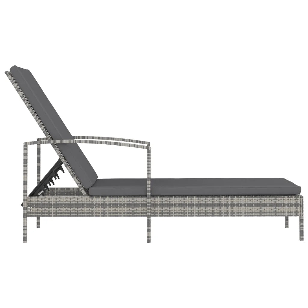 Lettino Prendisole | Sdraio da giardino | Lettino da sole con Braccioli in Polyrattan Grigio