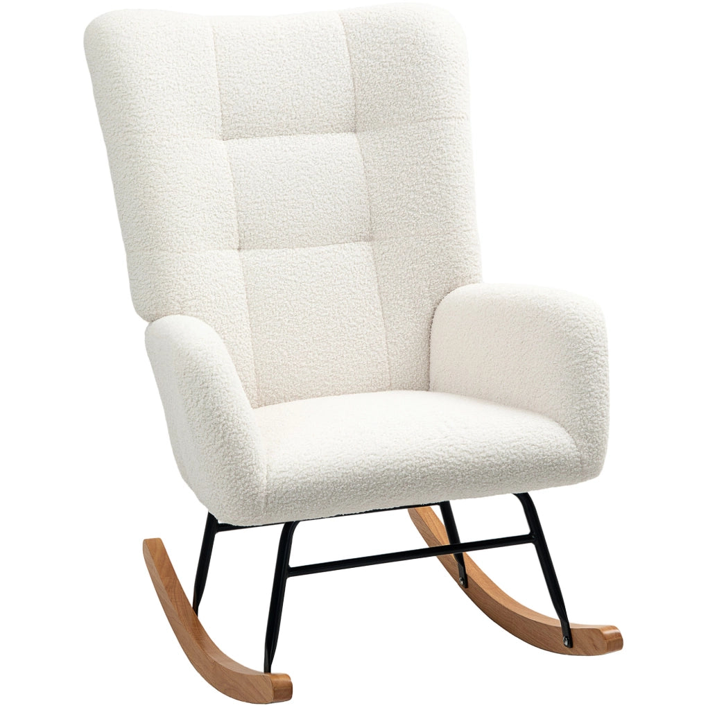 Sedia a dondolo 70x94x100 cm con seduta ampia; schienale imbottito in Teddy crema