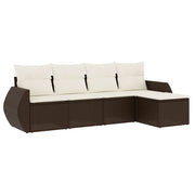 Set Divano da Giardino 5 pz | Set Salotto da Giardino con Cuscini Marrone in Polyrattan