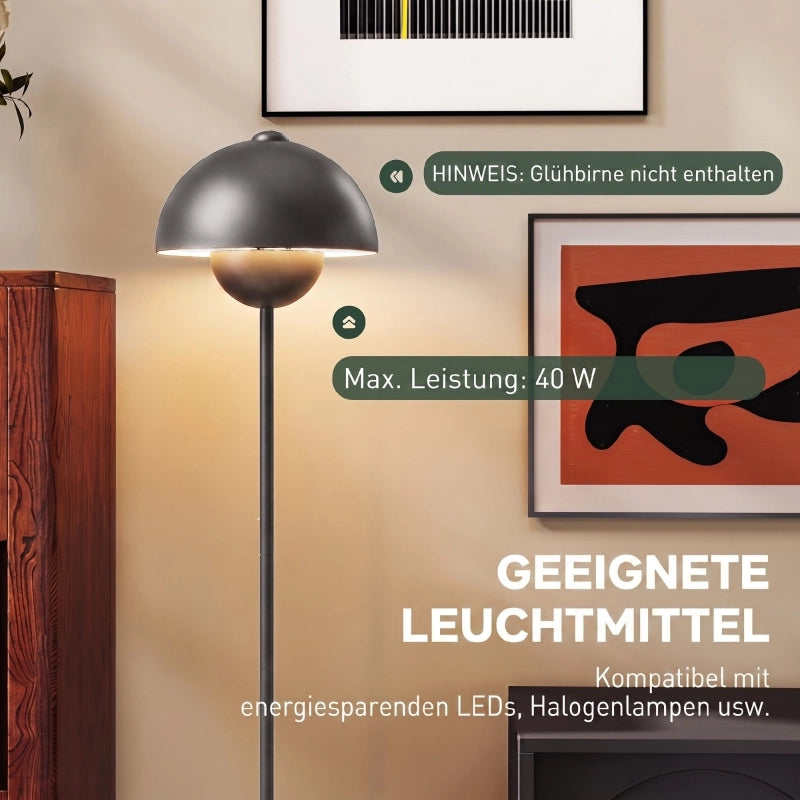 Lampada da terra, paralume rotondo, interruttore a pedale, cavo lungo, aspetto elegante, metallo, grigio