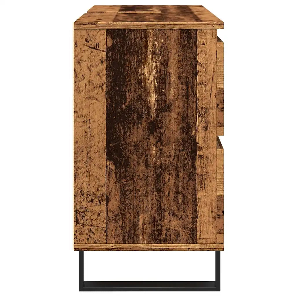 Mobiletto da bagno dal design industriale moderno con vano contenitore ottimizzato 80 x 33 x 60 cm in legno anticato 02_0051118