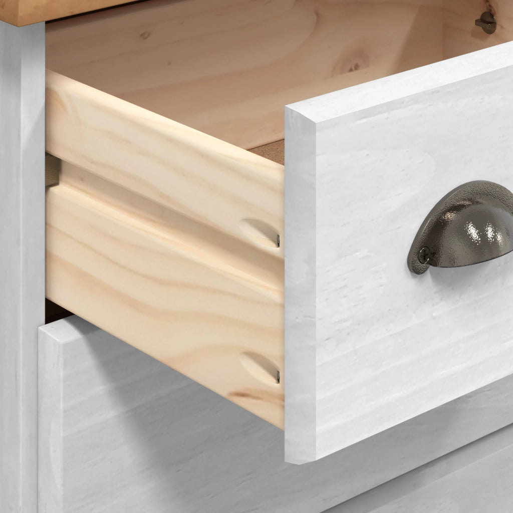Cassettiera "ASKIM" Bianca 79x40x133.5 cm Legno Massello Pino