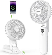 Ventilatore Mano con Capacità di Batteria 5000mAh - Ventilatore da Scrivania a 5 Velocità con Display Digitale - Ventilatore Mano Portatile e Ricaricabile - Ventilatore Mano Mini per Viaggi all'Aperto e Trucco