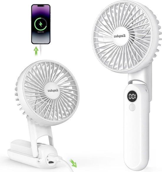 Ventilatore Mano con Capacità di Batteria 5000mAh - Ventilatore da Scrivania a 5 Velocità con Display Digitale - Ventilatore Mano Portatile e Ricaricabile - Ventilatore Mano Mini per Viaggi all'Aperto e Trucco