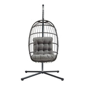 Poltrona Uovo Sospesa Rattan Nero Altalena Giardino con Cuscino