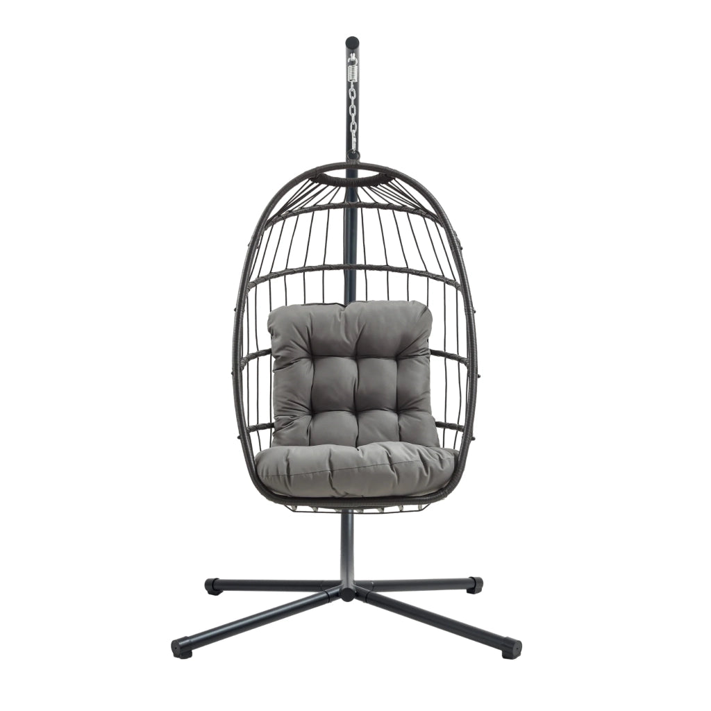 Poltrona Uovo Sospesa Rattan Nero Altalena Giardino con Cuscino