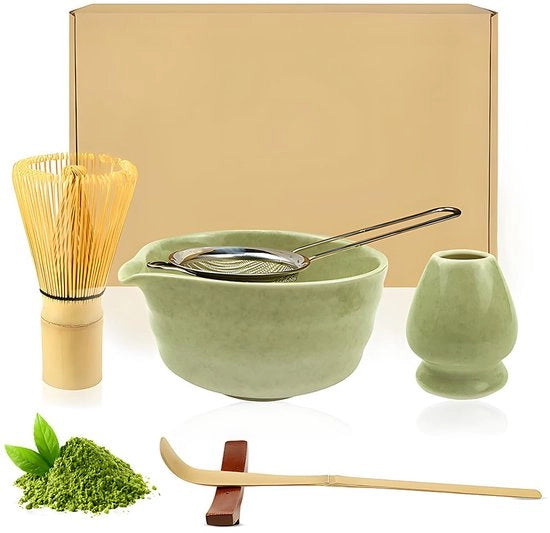 Set di Matcha, 6 stecchi per Matcha, set di stecchi per Matcha, set di Matcha in ceramica composto da tazza per Matcha con beccuccio, stecchi per Matcha e cucchiaio, regalo ideale per i vostri cari