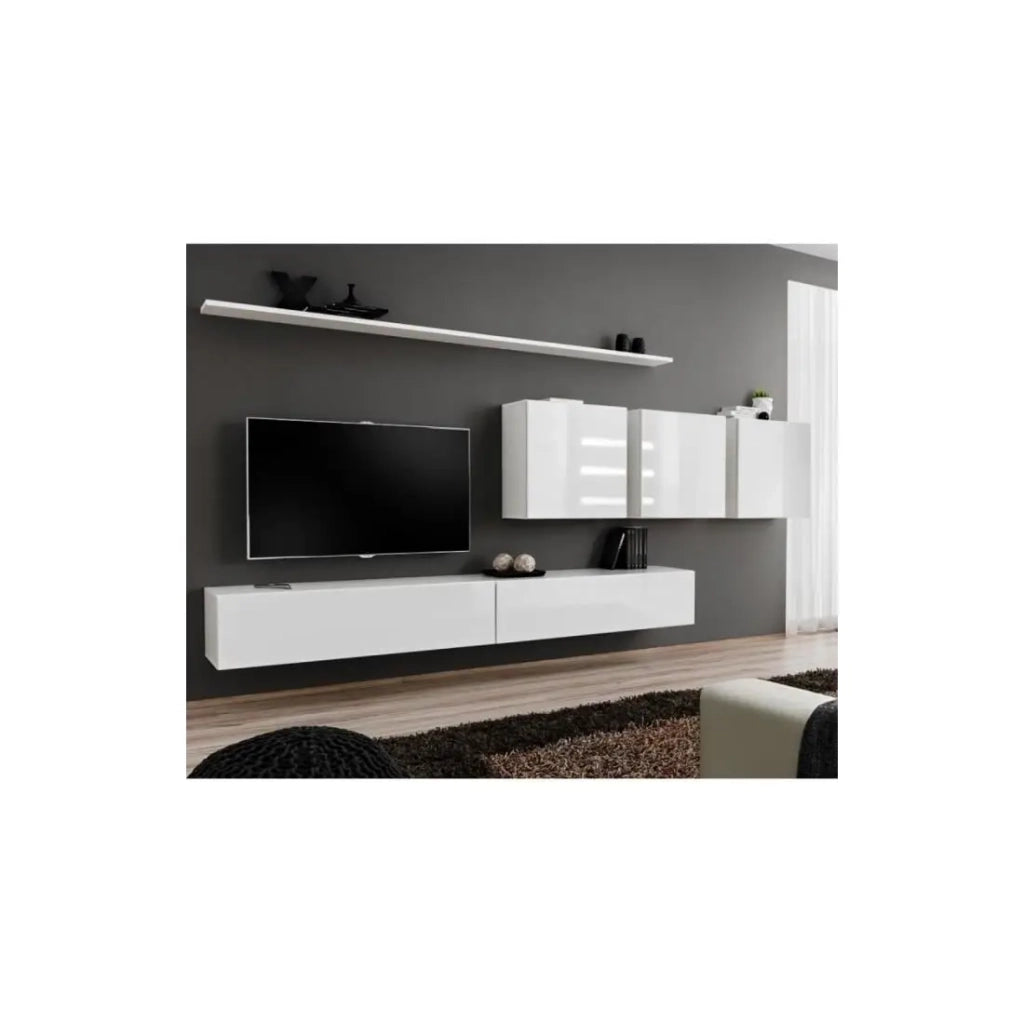 Mobile da salotto murale SWITCH VII design, colore bianco lucido.