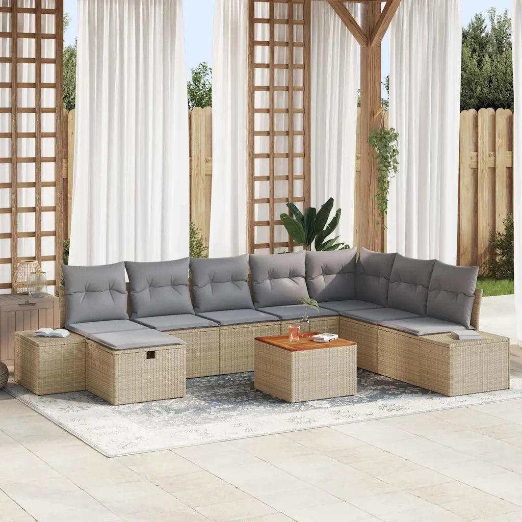 Set Divano da Giardino con cuscino 9 pcs Beige Poly Rattan 3360941