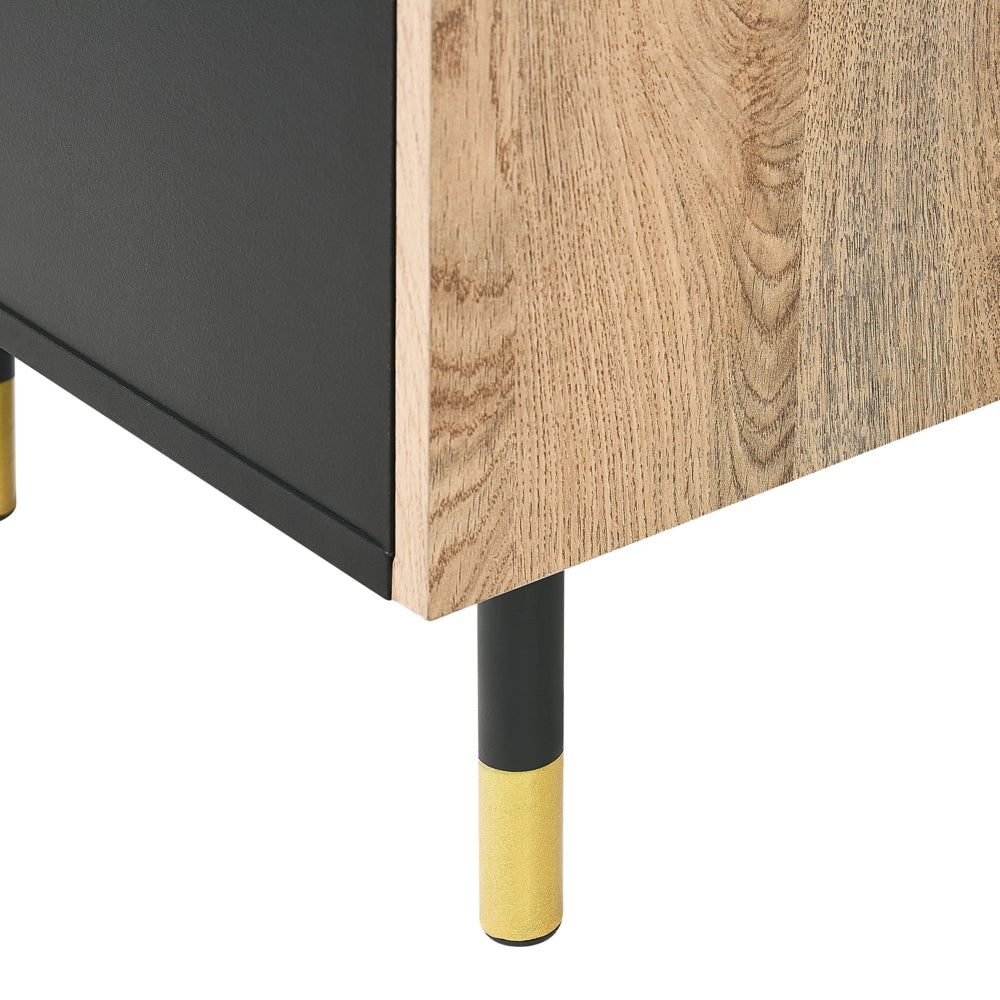Mobile TV Gambe in metallo in truciolare di legno Nero e chiaro per TV fino a 65'' con funzione di archiviazione su ripiani
