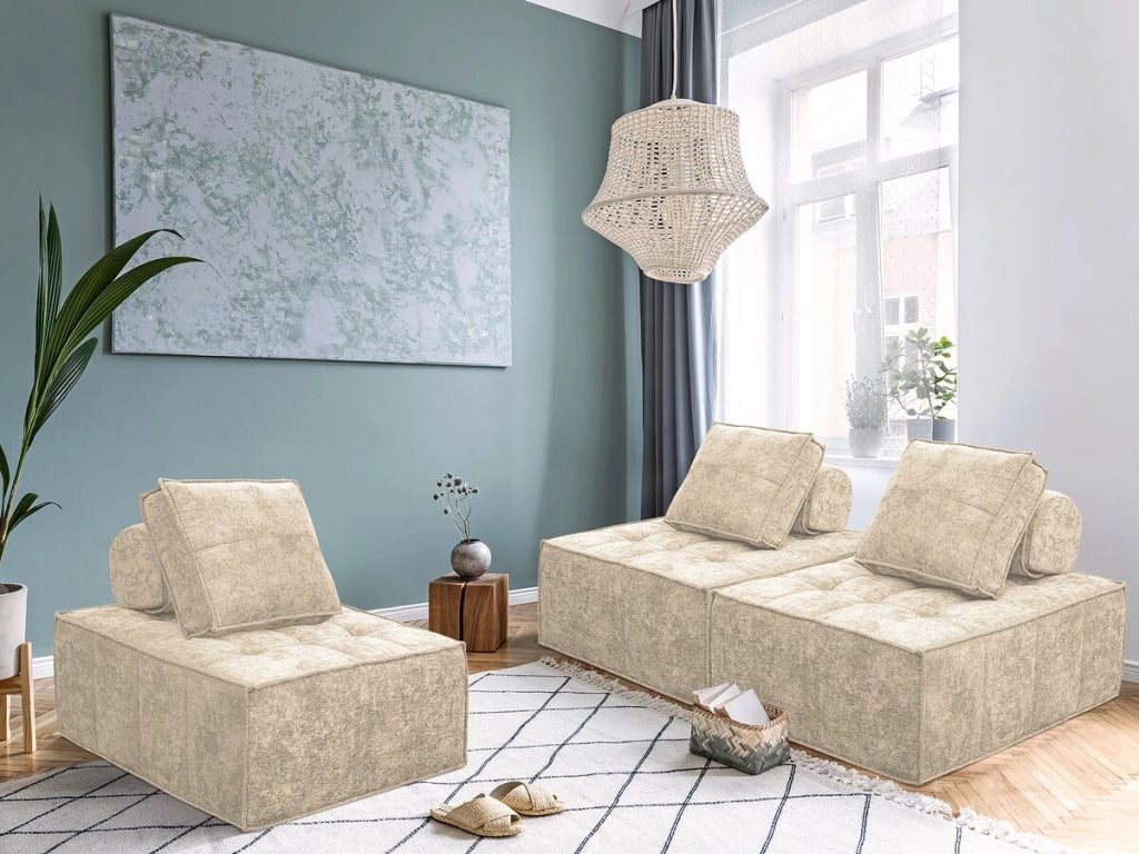 Poltrona in velluto - 96 x 100 x 89 cm - Beige